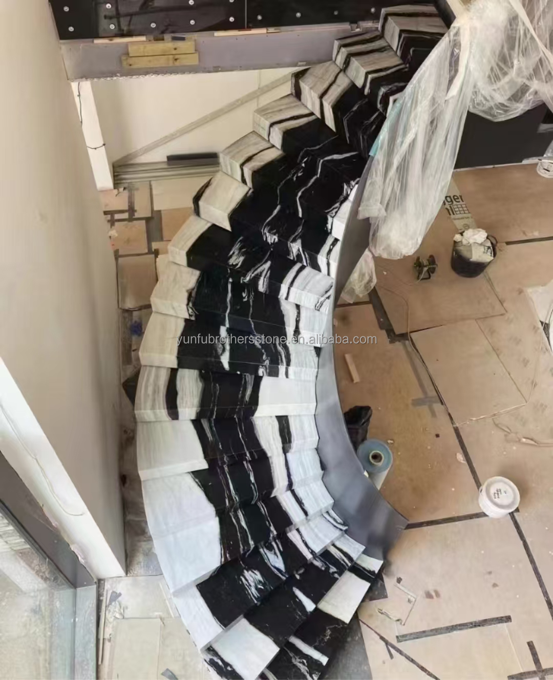 Polished Step Stairs Boards in Modern Panda White Marble for Home and Hotel Design