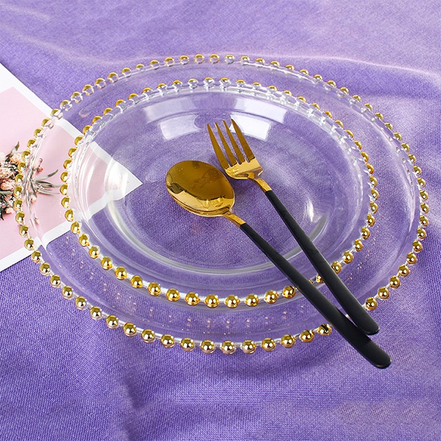 Pearl Round Gold Decoration Glass Charger Plate for Wedding Dinnerware Glass Plate