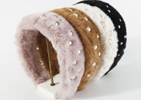 Mink hair fur influencer headbands pearl hair accessories wide fabric headbands