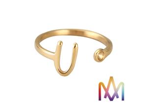 Quality Mylongingcharm 1.5g Gold Color SS304 Alphabet Letter Ring wholesale