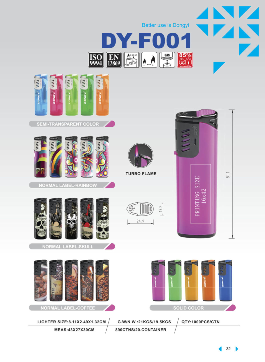 Dongyi High Quality Windproof Lighter EUR Standard Dy-F001