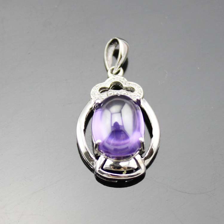 925 Silver 8mmx10mm Amethyst Cubic Zircon Stones Pendant (PSJ0302)
