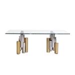 Modern 12mm Thick Tempered Glass Top Dining Table With Stainless Steel Base