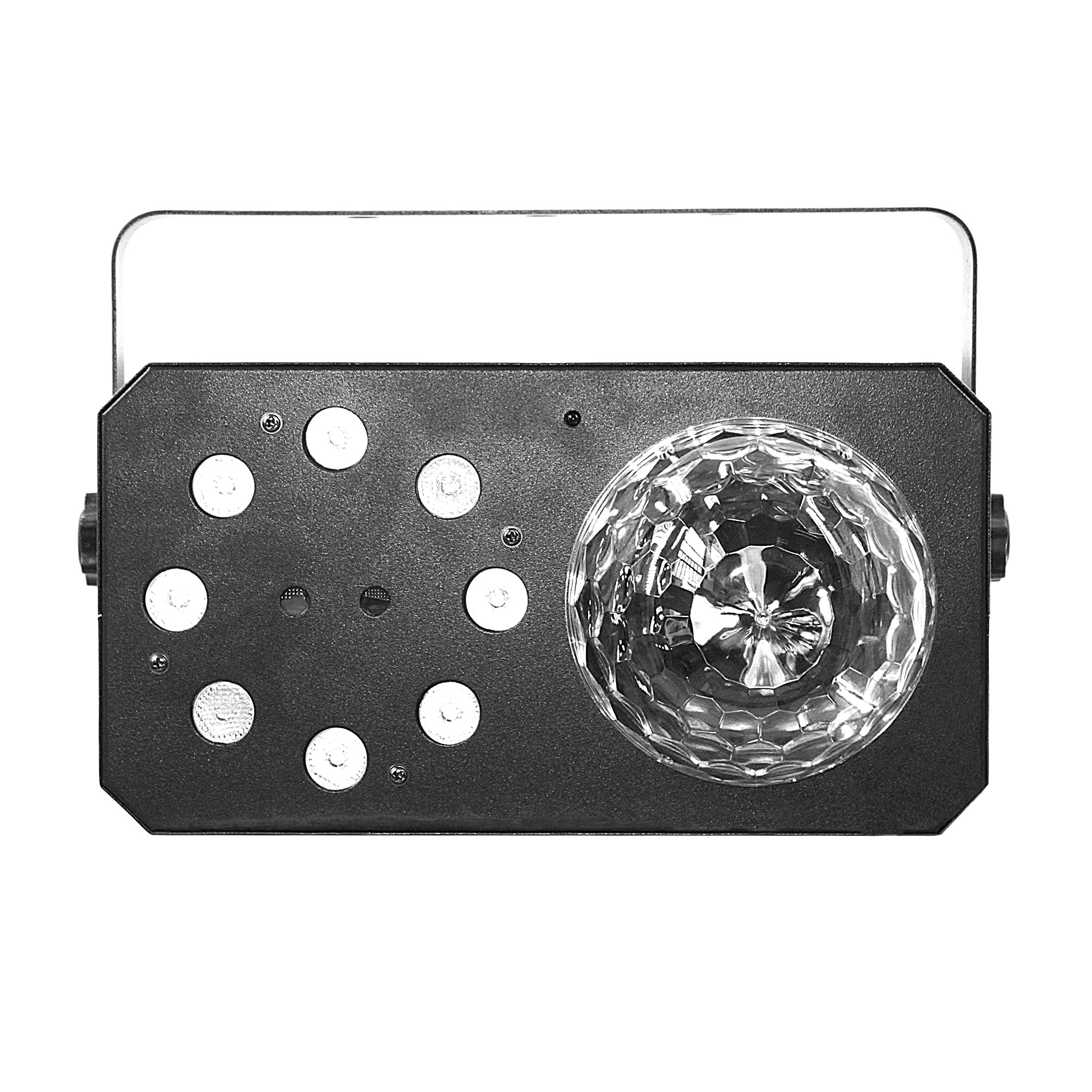 BALL, Strobe/Chase and Laser effect with 6 x 3W RGBWAV LED’s + 8 x 1W RGBA LED’s + Red & Green Lasers