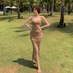 Stitching Sling Side Air Slim Womens Vacation Dresses