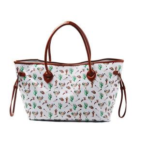 Quality Womens Printed Large Canvas And Leather Tote Bags With Compartments wholesale