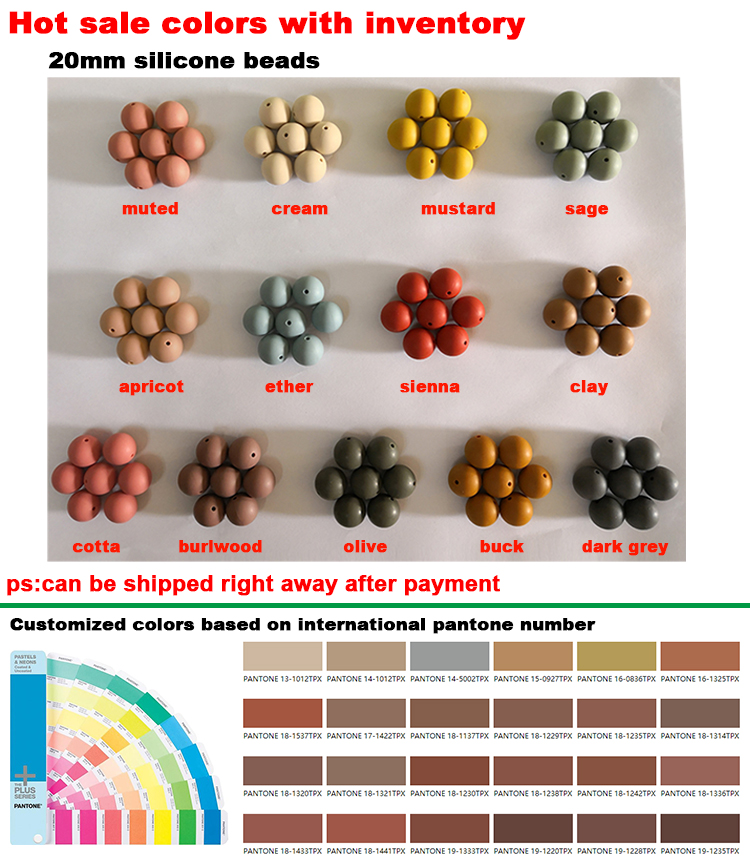 New Color BPA Free Baby Chew Necklace Round Silicone Teething Beads Brown/pink/orange/green/blue or Custom Color DL13-005 CN;GUA