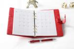 Red Color A6 Ring Binder Organiser With Pen Holder / Snap Fastener / Back Pocket