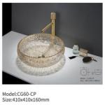 Round Countertop Carved Tempered Glass Basin Colorful Sanitary Ware for Bathroom