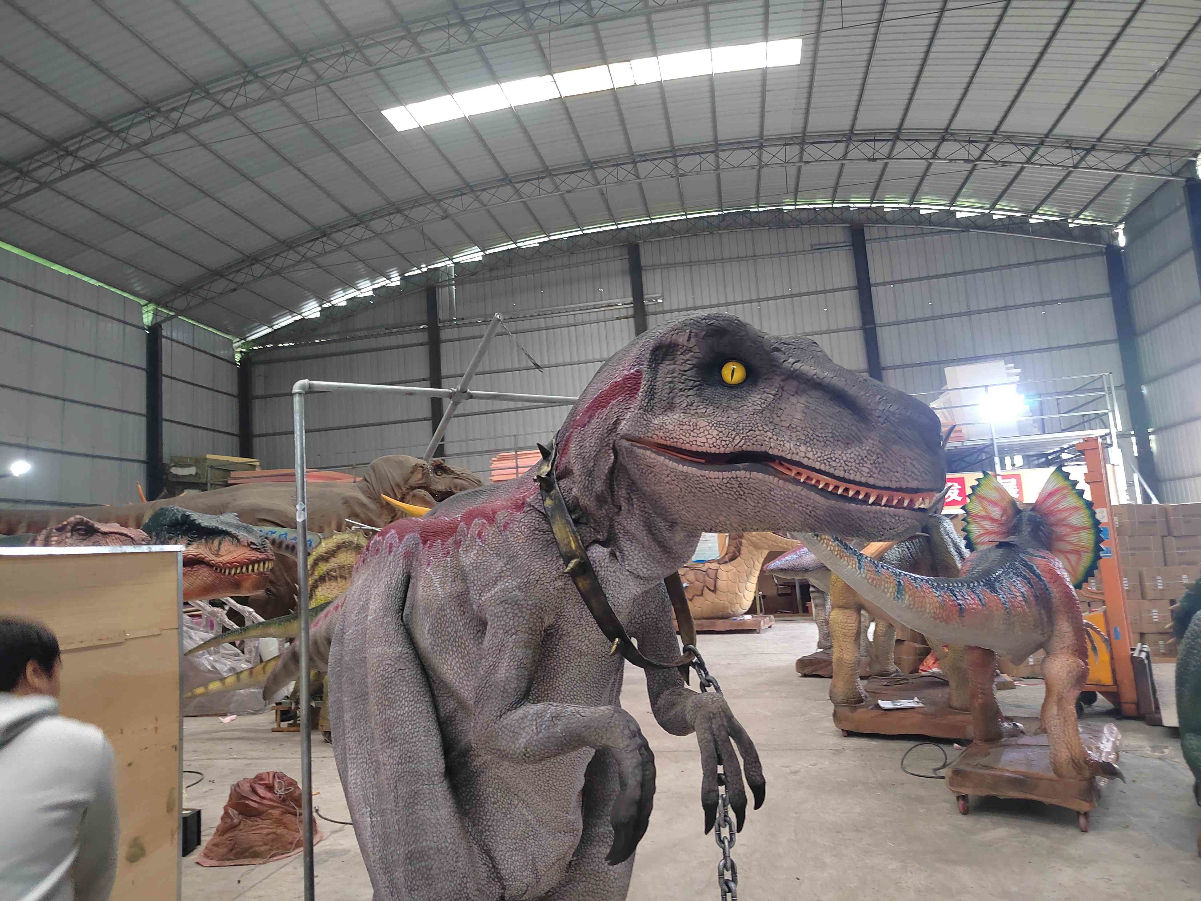 Life Size Red Striped Raptor Costume Smoke Effects