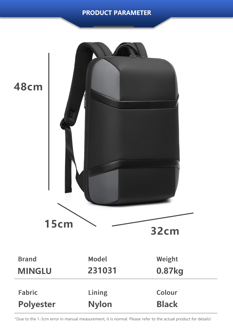 Zipper Closure Waterproof Business Backpack Dual Space Storage