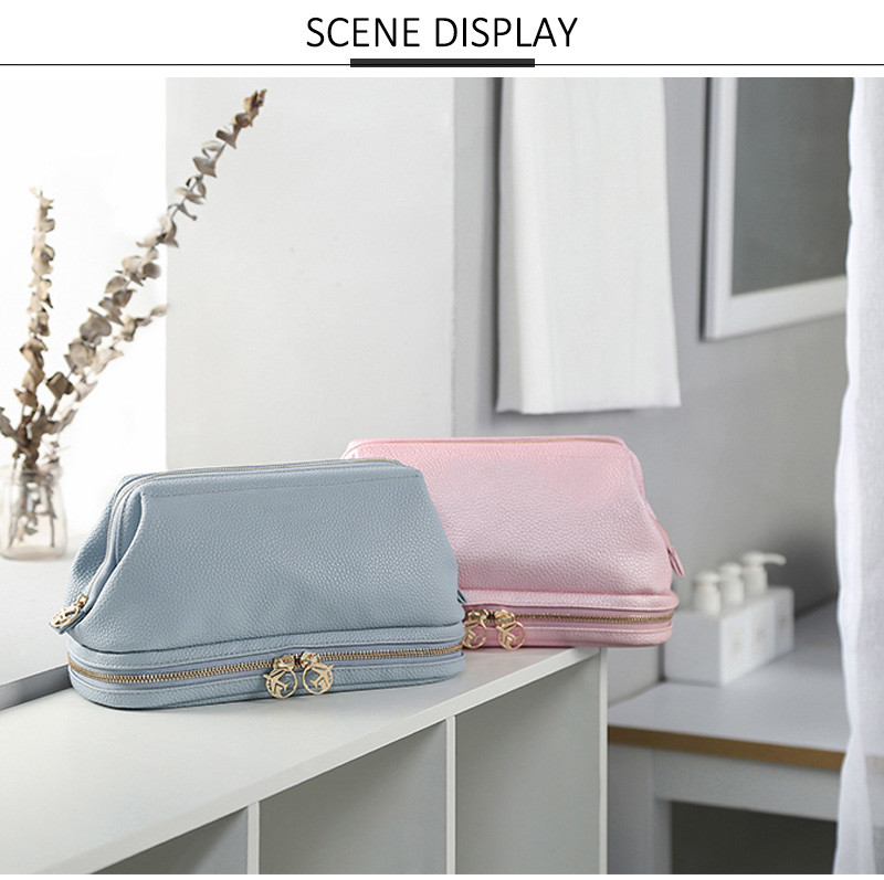 Blank Wholesale Two Zipper Luxury Cosmetic Bag High Quality Makeup Travel Bag