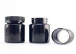 Black Color 75cc Medicine Pill Bottles Round Shape With Childproof Cap