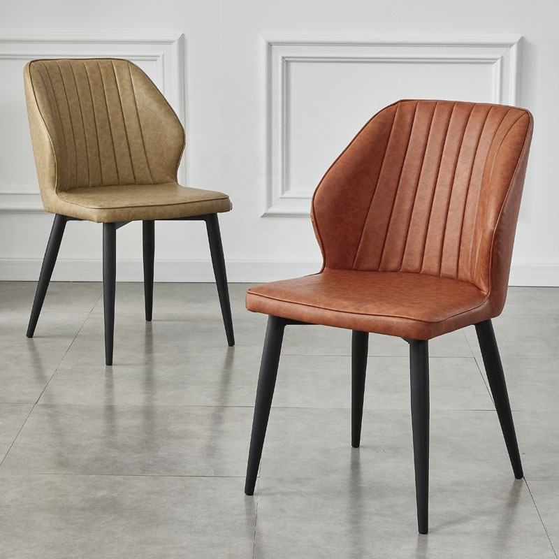 Leather PU Upholstered Dining Chairs With Black Metal Legs