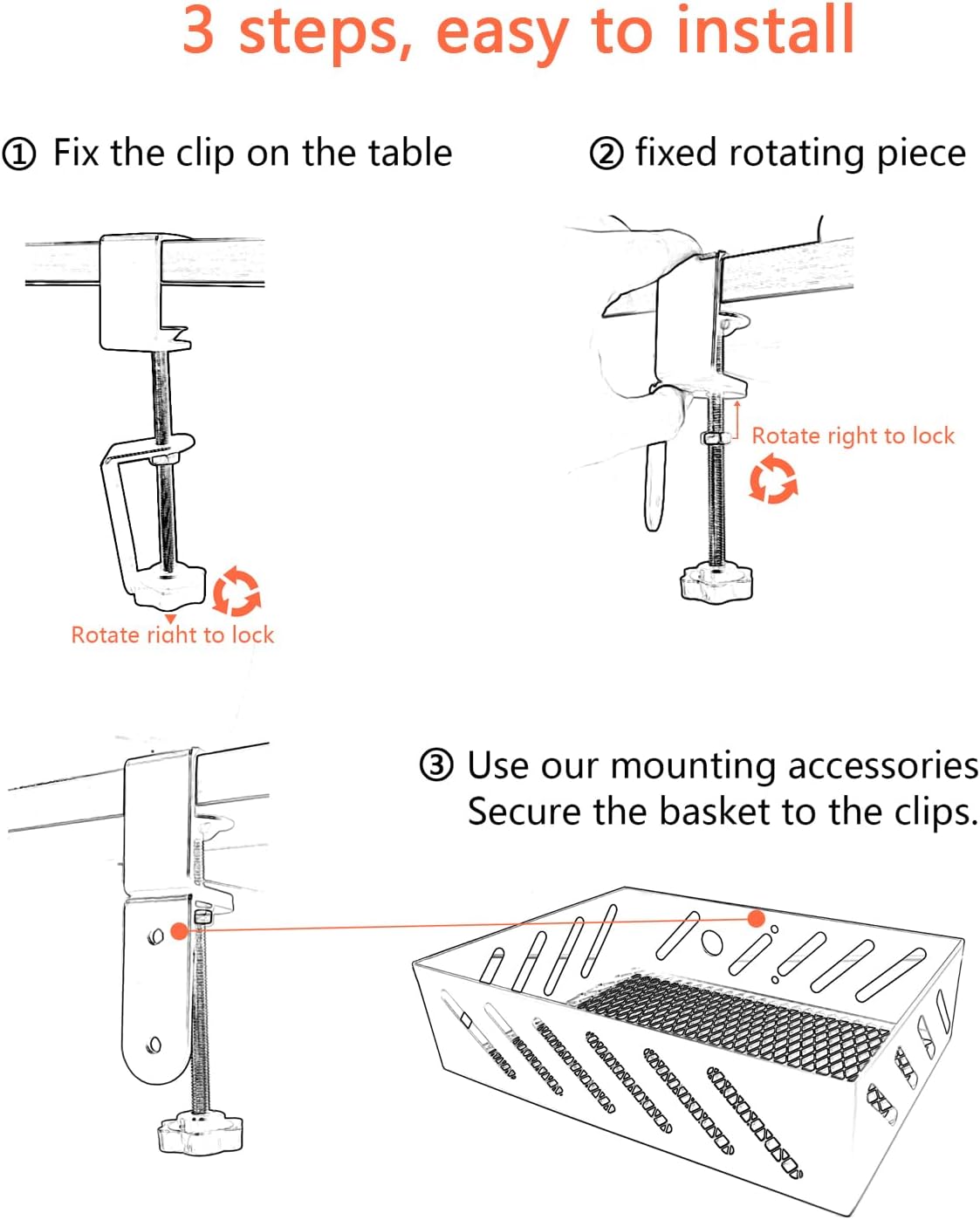 360 Degree Rotatable Under Desk Clamp-on Storage Drawer for Home Office Organization