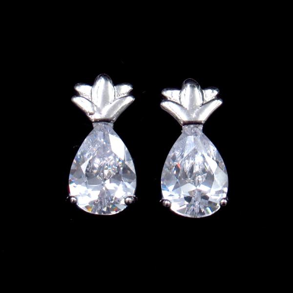 Fashion Pineapple S925 Silver Earrings Fruit Shining Stone Small Exquisite