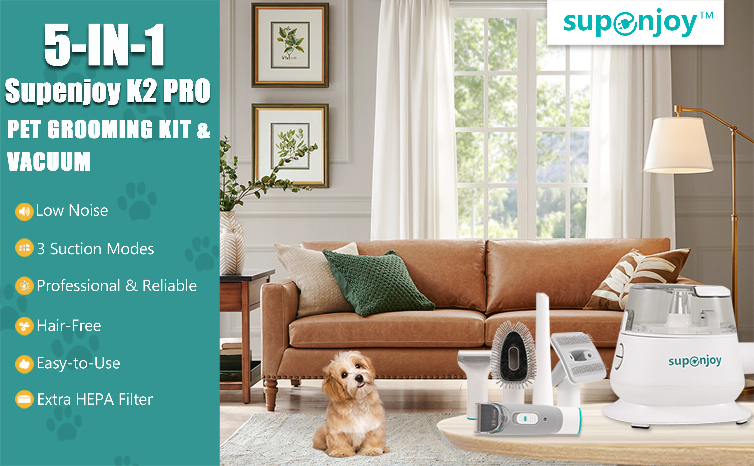 5 in 1 Handheld Pro Pet Groomer Hair Vacuum Cleaner Pet Grooming Kit Tools for Dogs and Cats