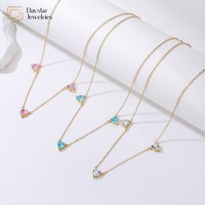 Quality Heart Pink Ocean Blue Thin Chain Choker 18k Gold Plated Diamond Zircon Charms wholesale