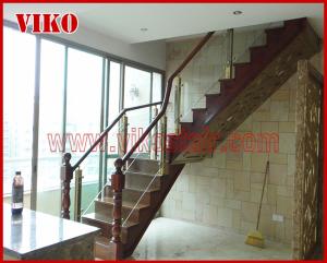 Quality Solid Wood Staircase VK67S Wooden Handrail Tread Beech ,Railing tempered glass, Handrail b eech Stringer,carbon wholesale