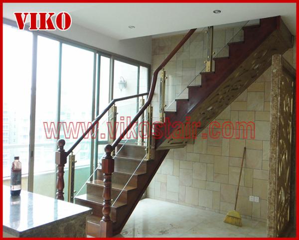 Solid Wood Staircase VK67S Wooden Handrail Tread Beech ,Railing tempered glass,