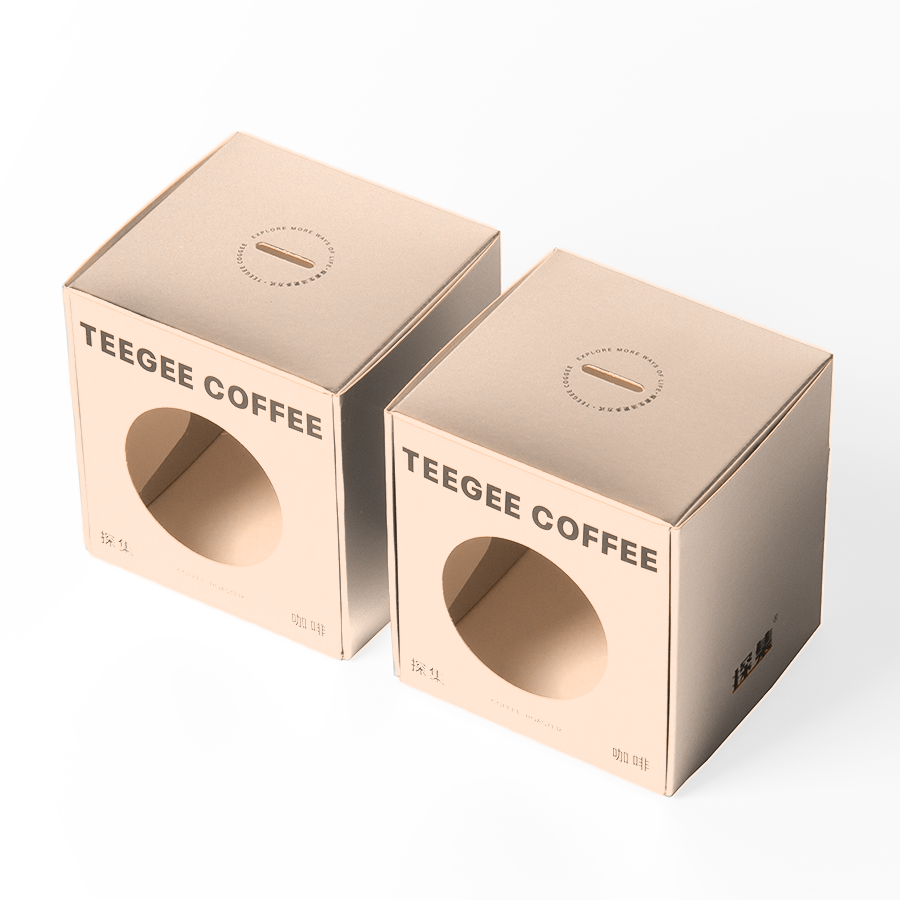 Square Paperboard Auto Lock Coffee Packaging Box With Cycle Window Custom Thickness