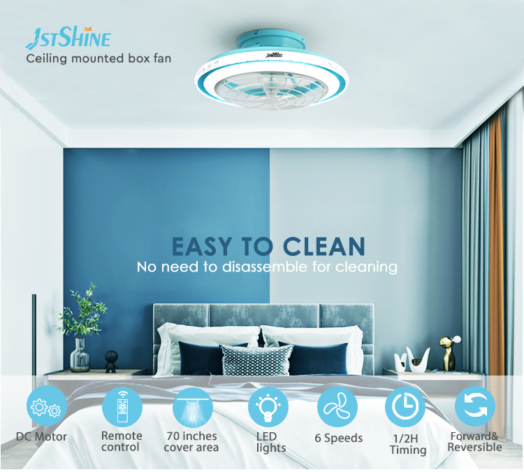 110-220V Home High Airflow Blue Ceiling Fan with OEM 1stshine LED and Blade Material