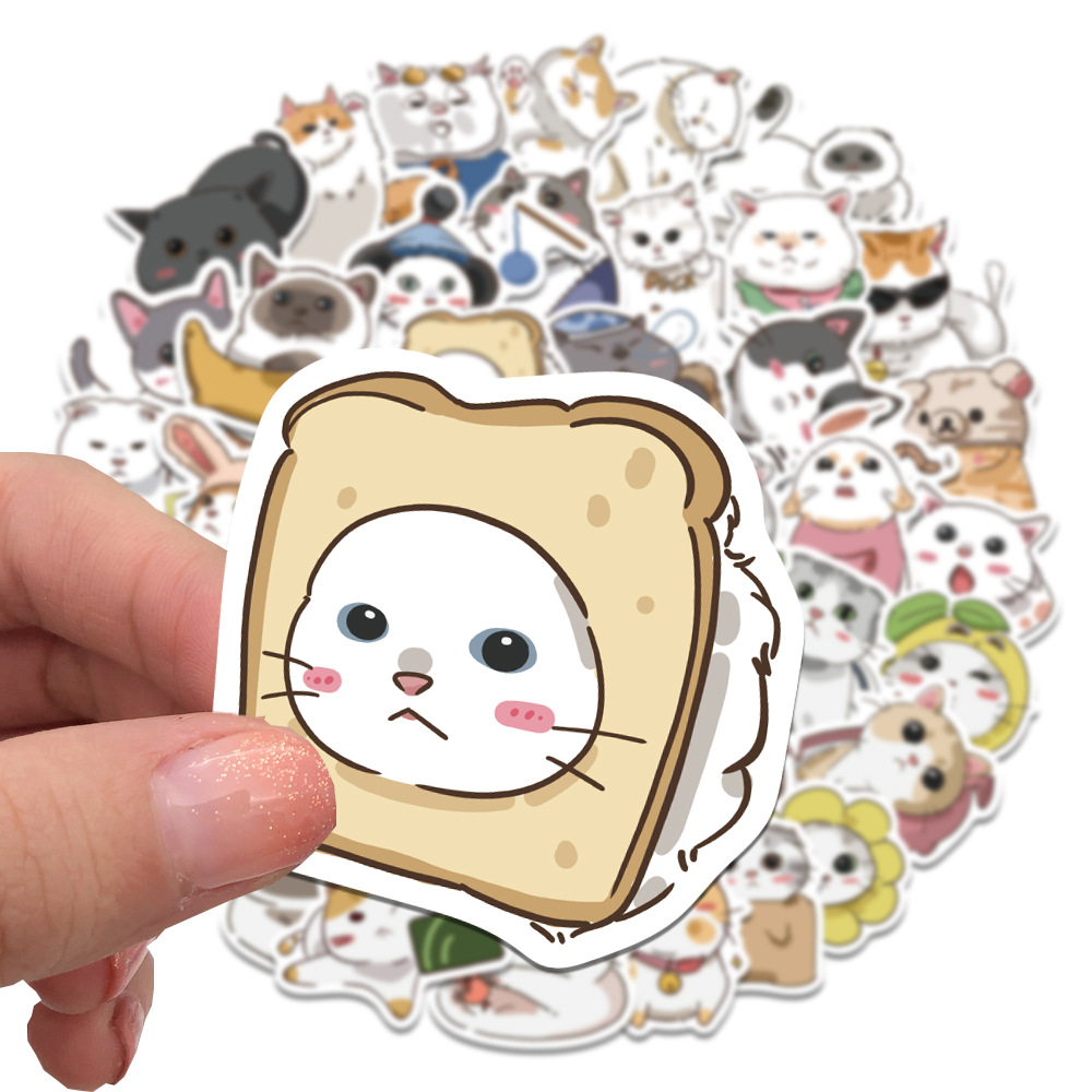 Kraft Paper Labels Thank You Stickers Cute Cat Cartoon Design for Decorative Sticker