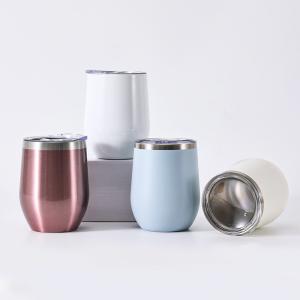 Quality Bulk 12 Pack 12oz Stainless Steel Stemless Wine Glass Tumblers With Lids And Straws Vacuum Insulated Coffee Mug For Cold Hot Drinks wholesale