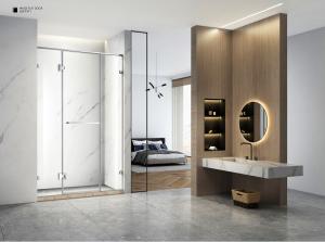 Quality Frameless Three Panel Sliding Glass Door Clear Hinge Swing wholesale