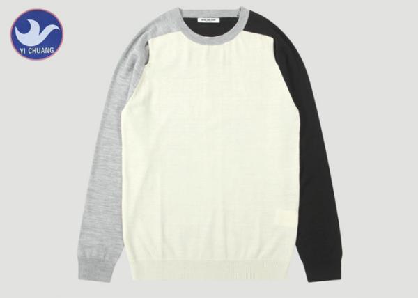 Shoulder Slit Contrast Color Men's Knit Pullover Sweater O Neck Knitwear Long