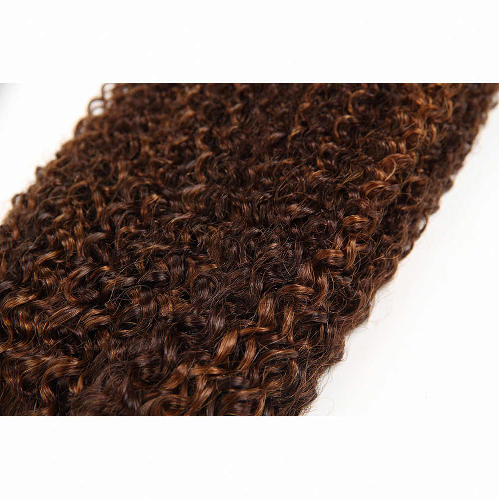 Pre-Colored Mixed Brown Human Hair Brazilian Hair Weave Afro Kinky Wave Hair Extensions P4/30
