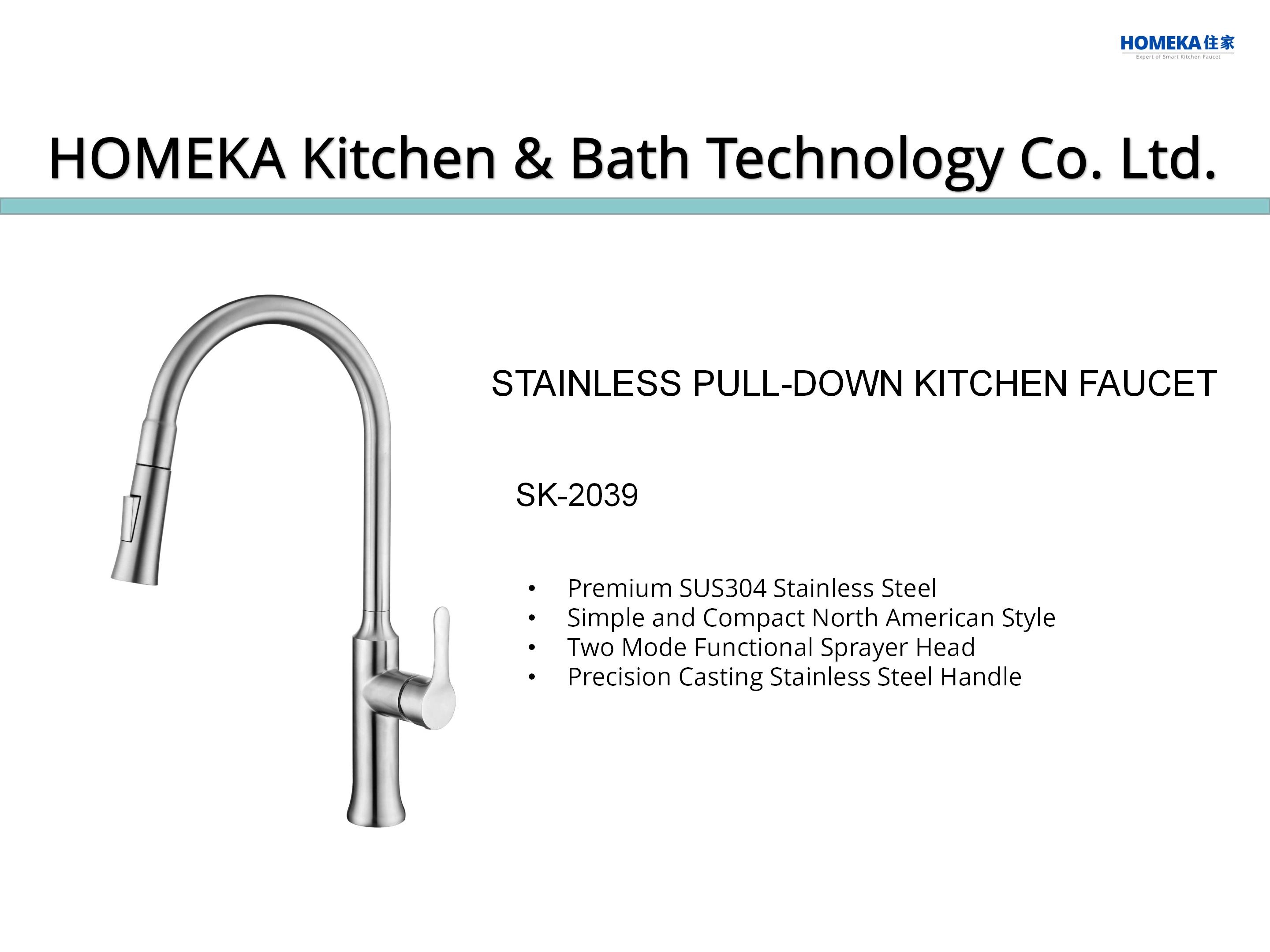SUS304 Stainless Steel Pull Down Kitchen Faucet Goose Neck Mixer Tap HOMEKA