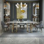 SEDIA Marble Dining Table Chair Sets With Stainless Steel Legs