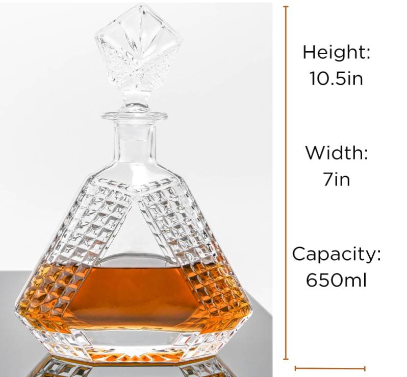 Rubber Stopper Sealed Wine Decanter Crystal Glass Unique Shape Engraved Whisky Bottle