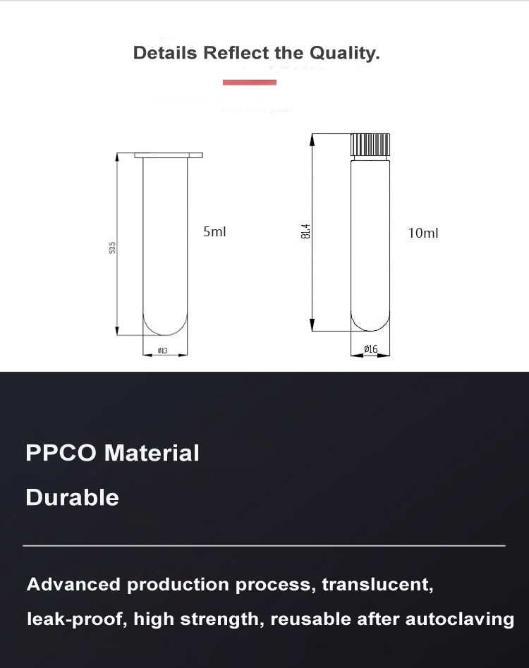 High Speed Blood Collection Tube 5ml PP Test Tube with Round Bottom and Cap Max RCF 50000xg