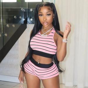 Quality Fitness Women Two Piece Sets Sleeveless Trend Tank Top+High Waist Shorts Bodycon Patchwork Sportswear Tracksuit Suit wholesale