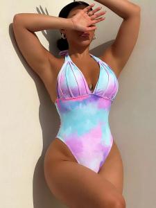 Quality V Neck Ladies One Piece Swimsuit Tie Dyed Sexy Swim Wear One Piece Women Bikini wholesale