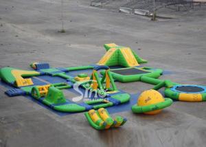 Quality 25x24 mts green N yellow giant inflatable water park for kids N adults with water trampoline, water seesaw N water spinn wholesale