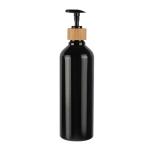 Black Round Shoulder PET Cosmetic Lotion Bottle With Natural Bamboo Lotion Pump
