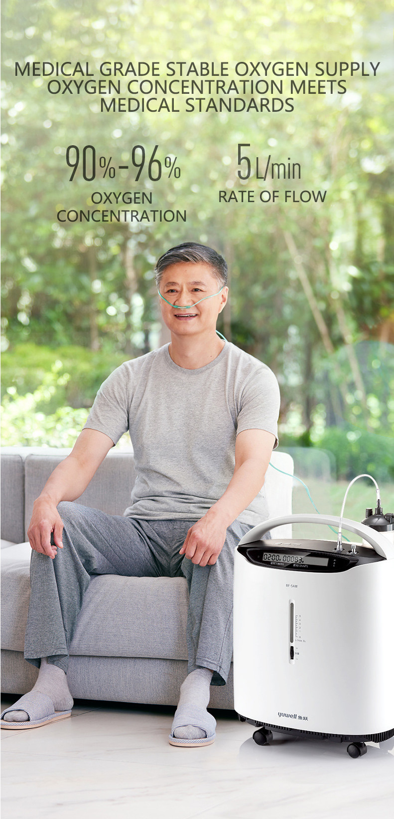 Yuwell brand 5L Medical Oxygen Concentrator Flow 93% Oxygen Generator Machine