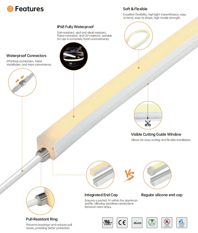 High Tensile Strength Top Bend LED Neon Flex Light Salt Acid Resistant 120° Beam Angle