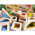 Kids Montessori Wooden Toy Sensory Rainbow Mirror Blocks Solid Rubber Wood