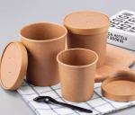 Logo Printing Disposable Kraft Paper Soup Bowl for Snacks Noodle Takeaway