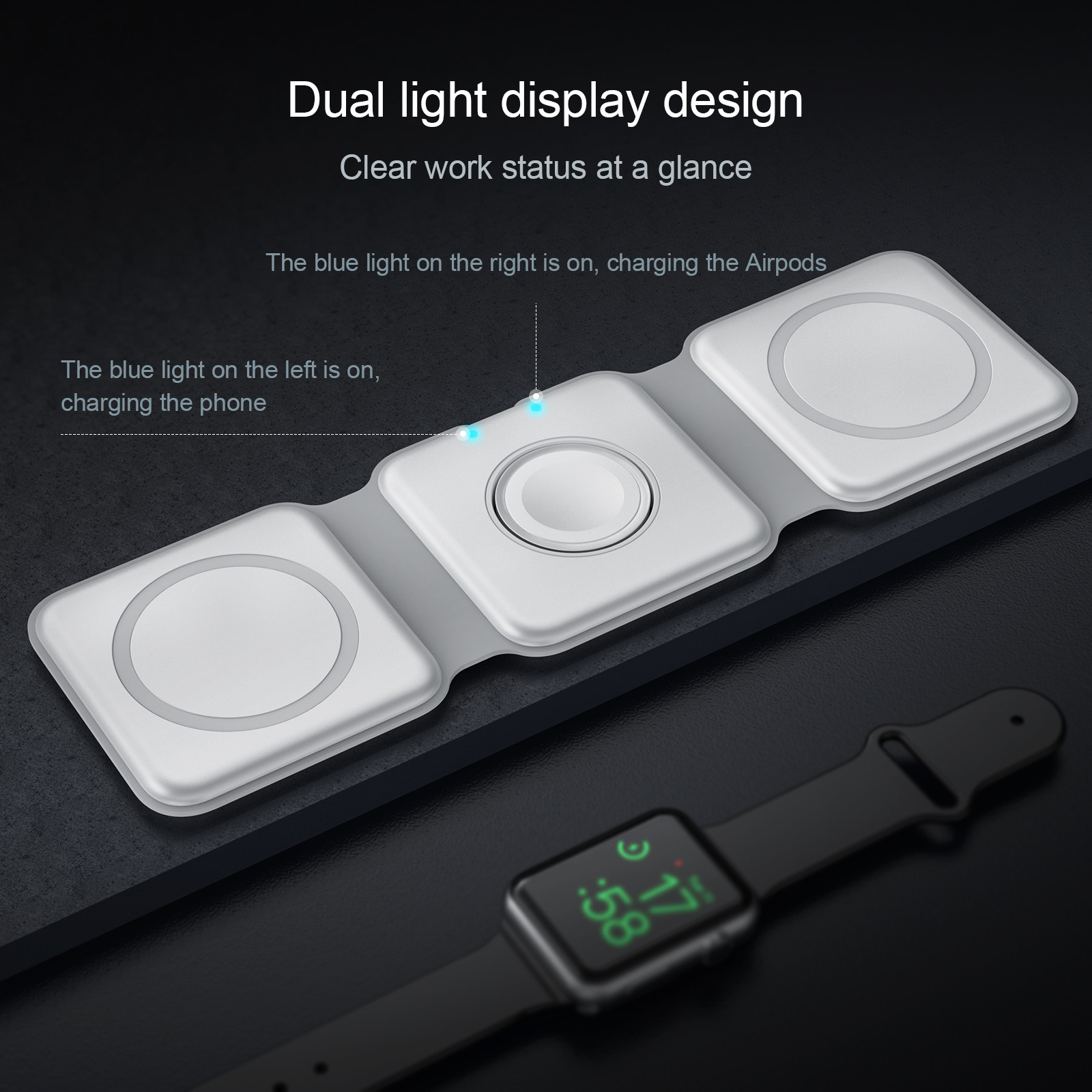 15W Fast Charging Portable Wireless Charger For Watches QC3.0 Charging Black/White