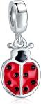 Insect Garden Mother Baby Ladybugs Red CZ Dangle Charm Beads Good Luck