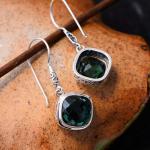 925 Silver Square Synthetic Siopside Pendant Dangle Earring (060250)