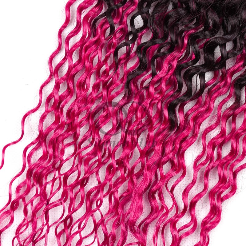 #T1B/Rose Red Kinky Curly Remy Human Hair Bundles Sew In Weave Bundles Brazilian Bundle Deals