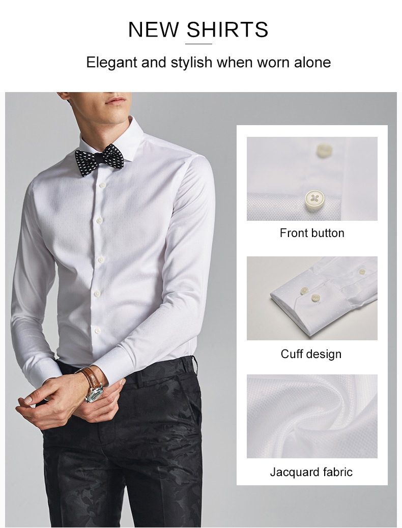 Adult Formal Windsor Collar Shirt Iron-Free Slim-Fit White Long-Sleeved Business Casual