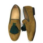 Yellow Mens Velvet Loafers Shoes Customized Pointed Toe Leather Loafers