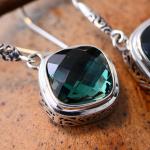 925 Silver Square Synthetic Siopside Pendant Dangle Earring (060250)